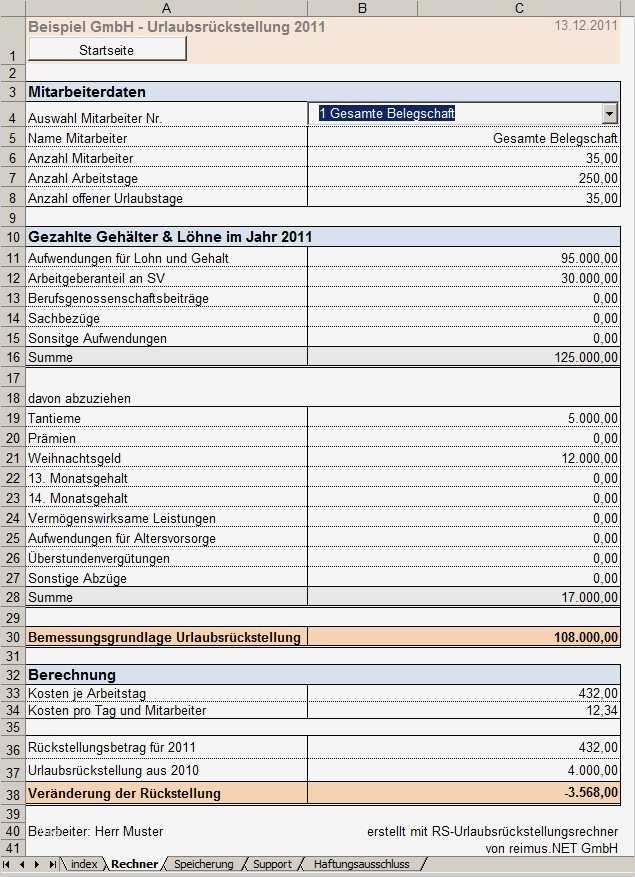 Vorlage Berechnung 1 Regelung Unternehmer Wunderbar Excel Vorlage Zur Berechnung Von Urlaubsrückstellungen