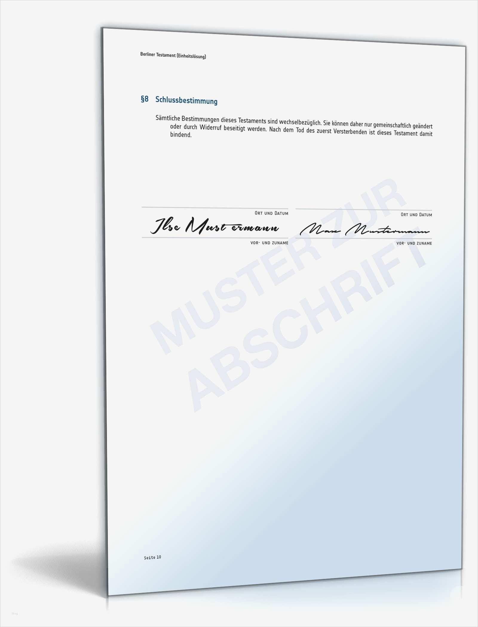 Vorlage Berliner Testament Wunderbar Berliner Testament Vorlage Für Handschriftliches Testament