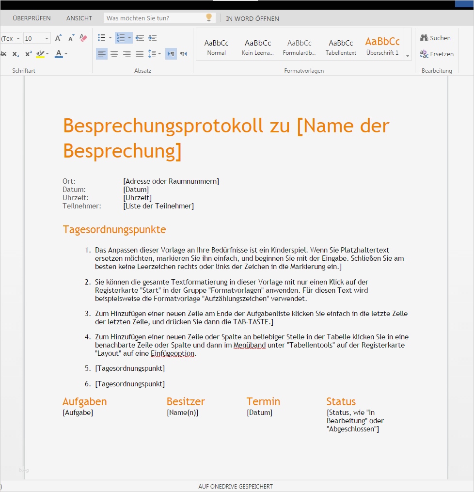 Vorlage Besprechungsprotokoll Gut Besprechungsnotiz orange – Wordvorlage