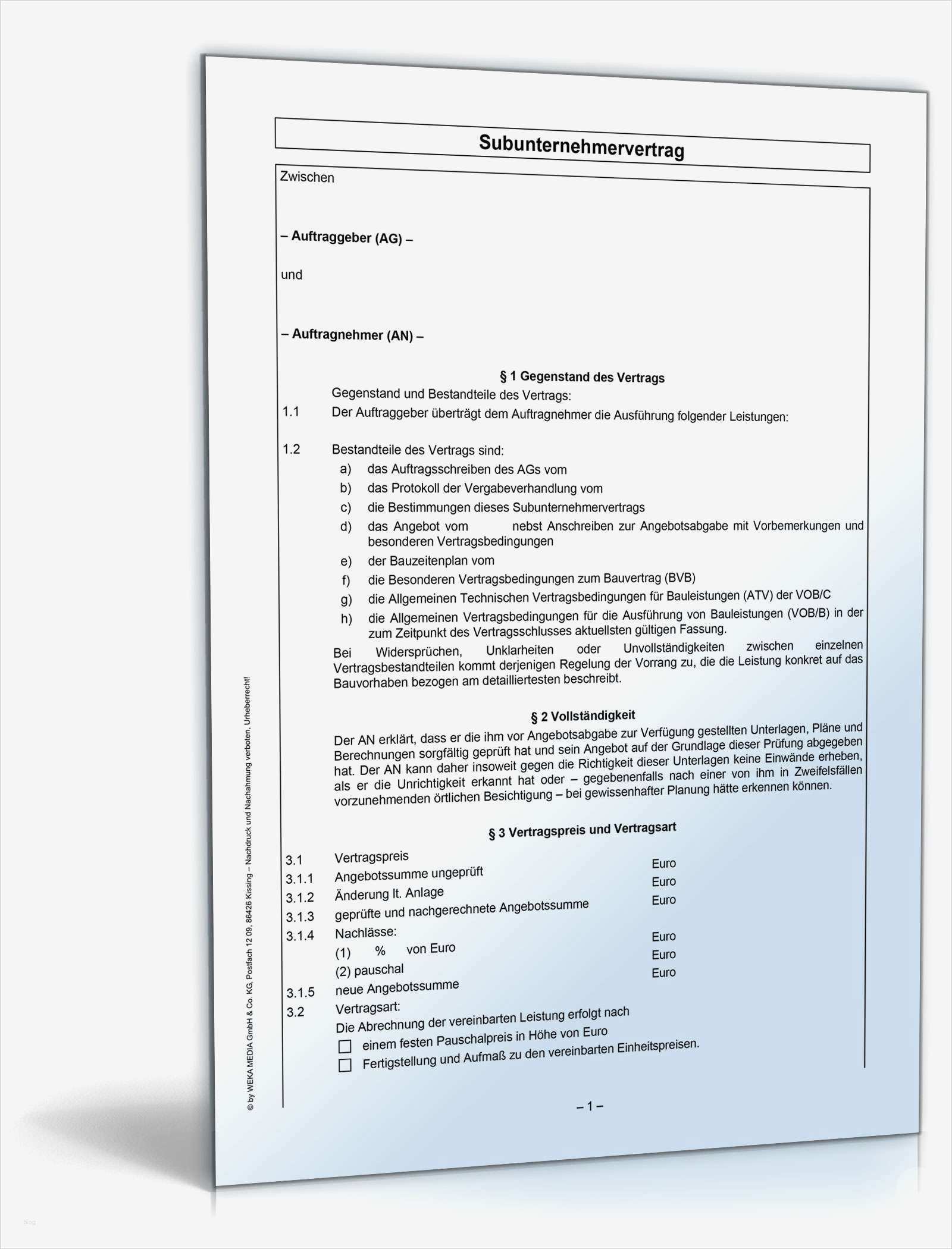 Vorlage Besucherbuch Für Firmen Neu Subunternehmervertrag Weka Fachverlag Vorlage Zum Download