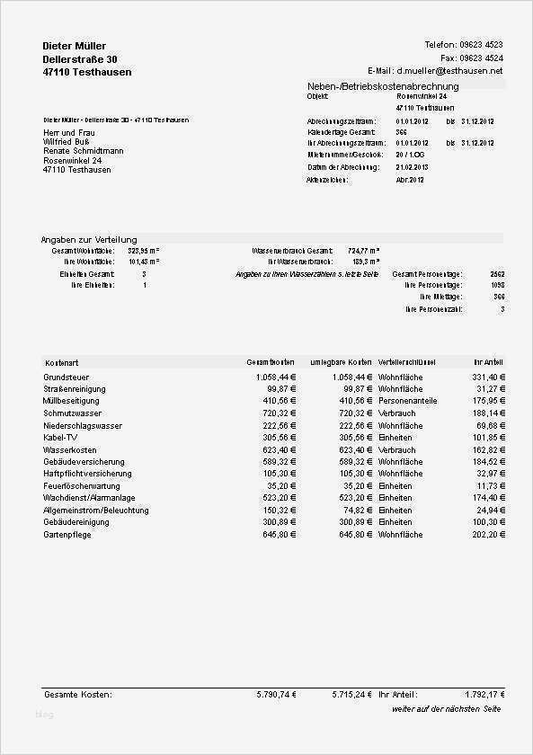 Vorlage Betriebskostenabrechnung Excel Erstaunlich Nebenkostenabrechnung Muster Excel