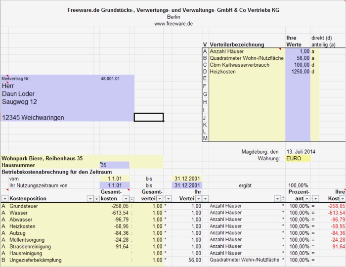 Vorlage Betriebskostenabrechnung Excel Luxus Betriebskosten Abrechnung Mit Excel Download