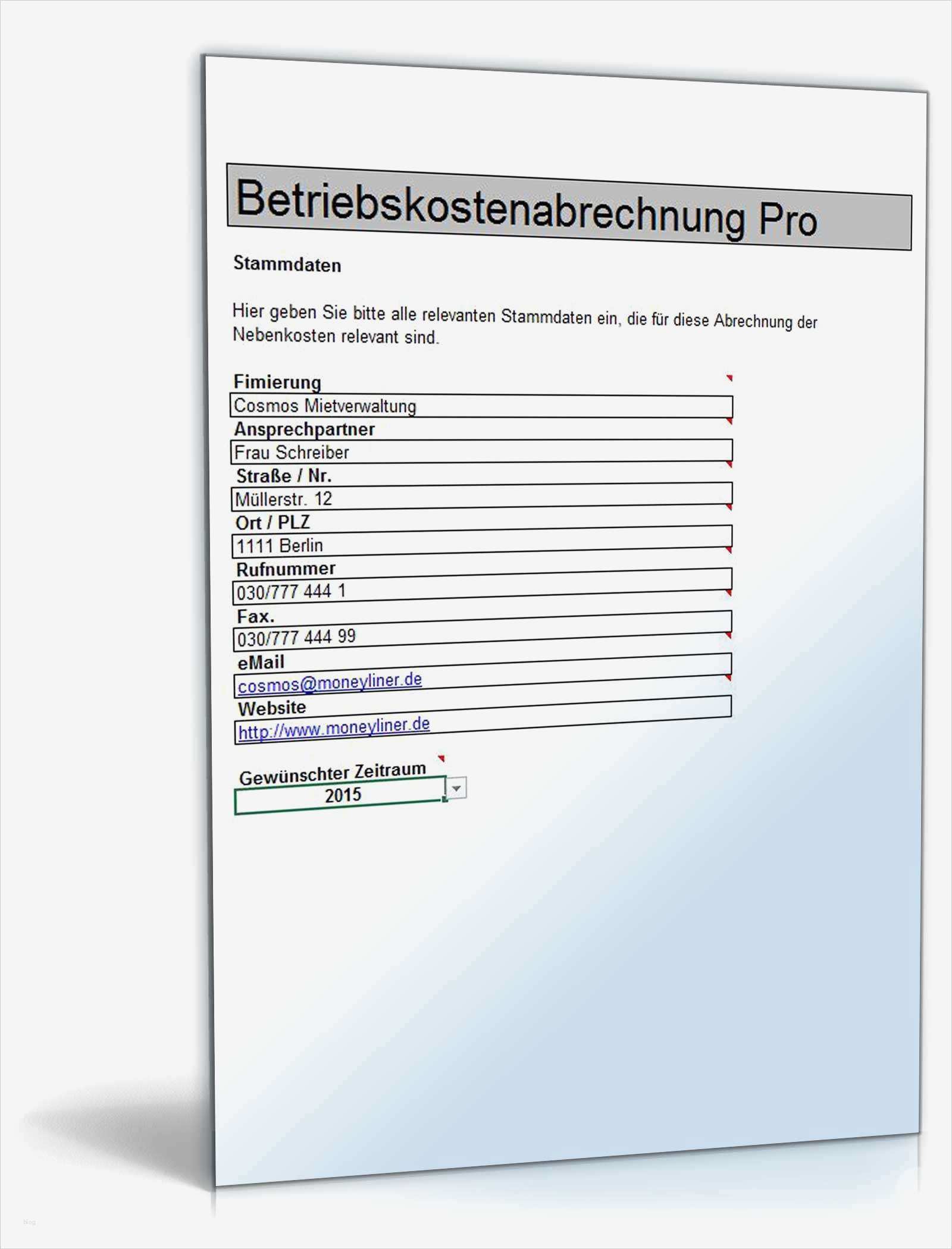 Vorlage Betriebskostenabrechnung Excel Wunderbar Betriebskostenabrechnung Pro Unter Excel