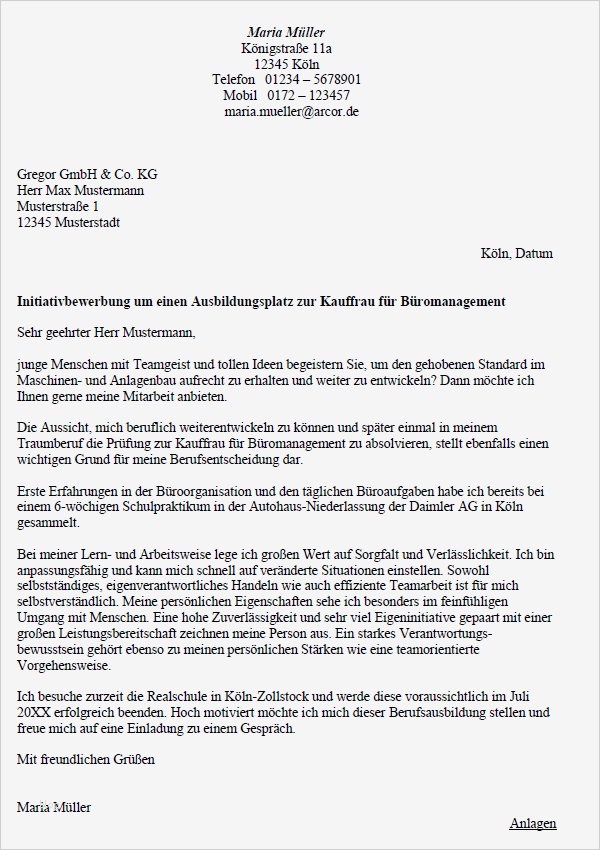 Vorlage Bewerbung Kauffrau Für Büromanagement Angenehm Bewerbung Kauffrau Für Büromanagement Ausbildung