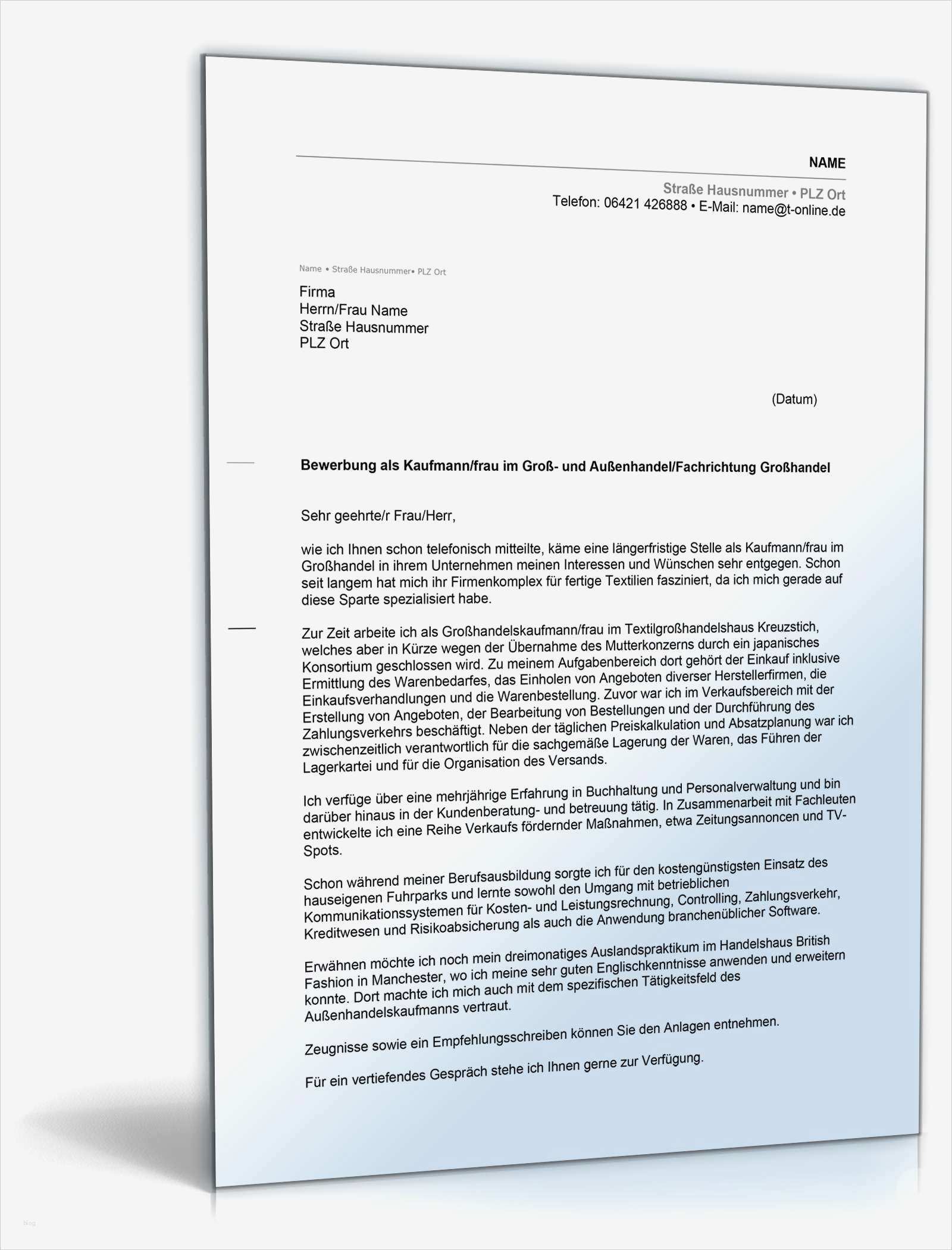 Vorlage Bewerbung Kauffrau Für Büromanagement Wunderbar Anschreiben Bewerbung Groß Und Außenhandel