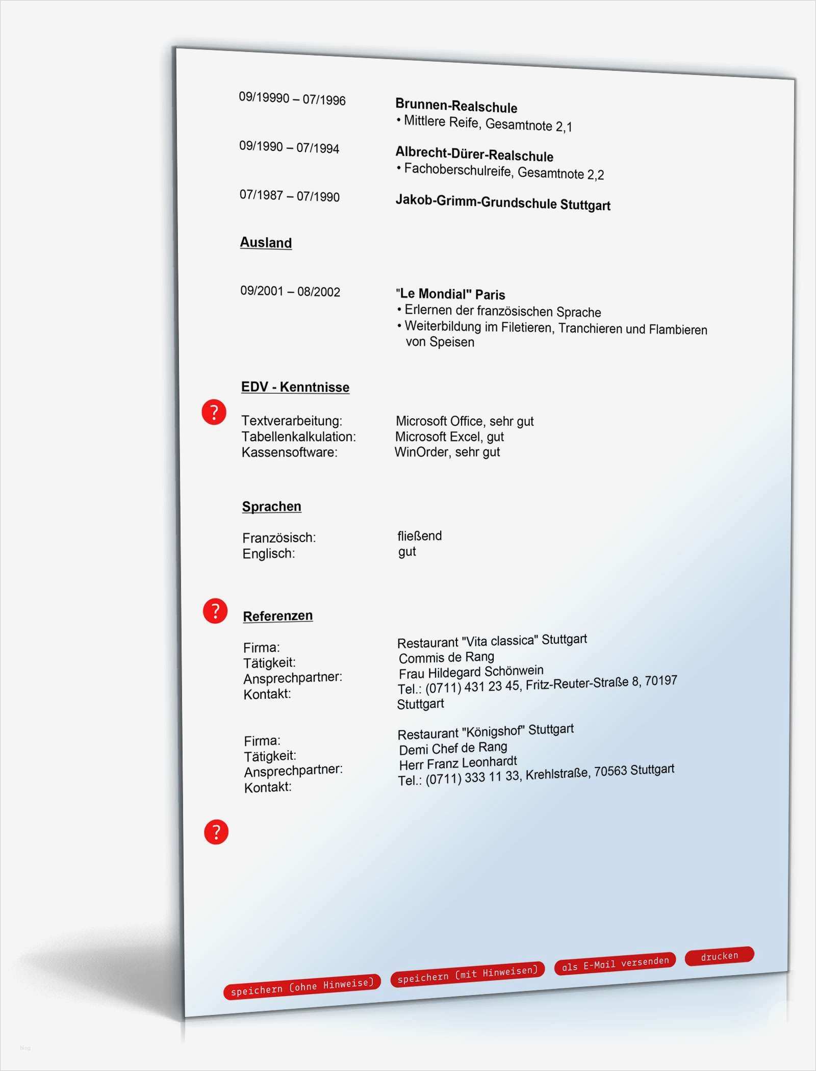 Lebenslauf Servicekraft Gastronomie