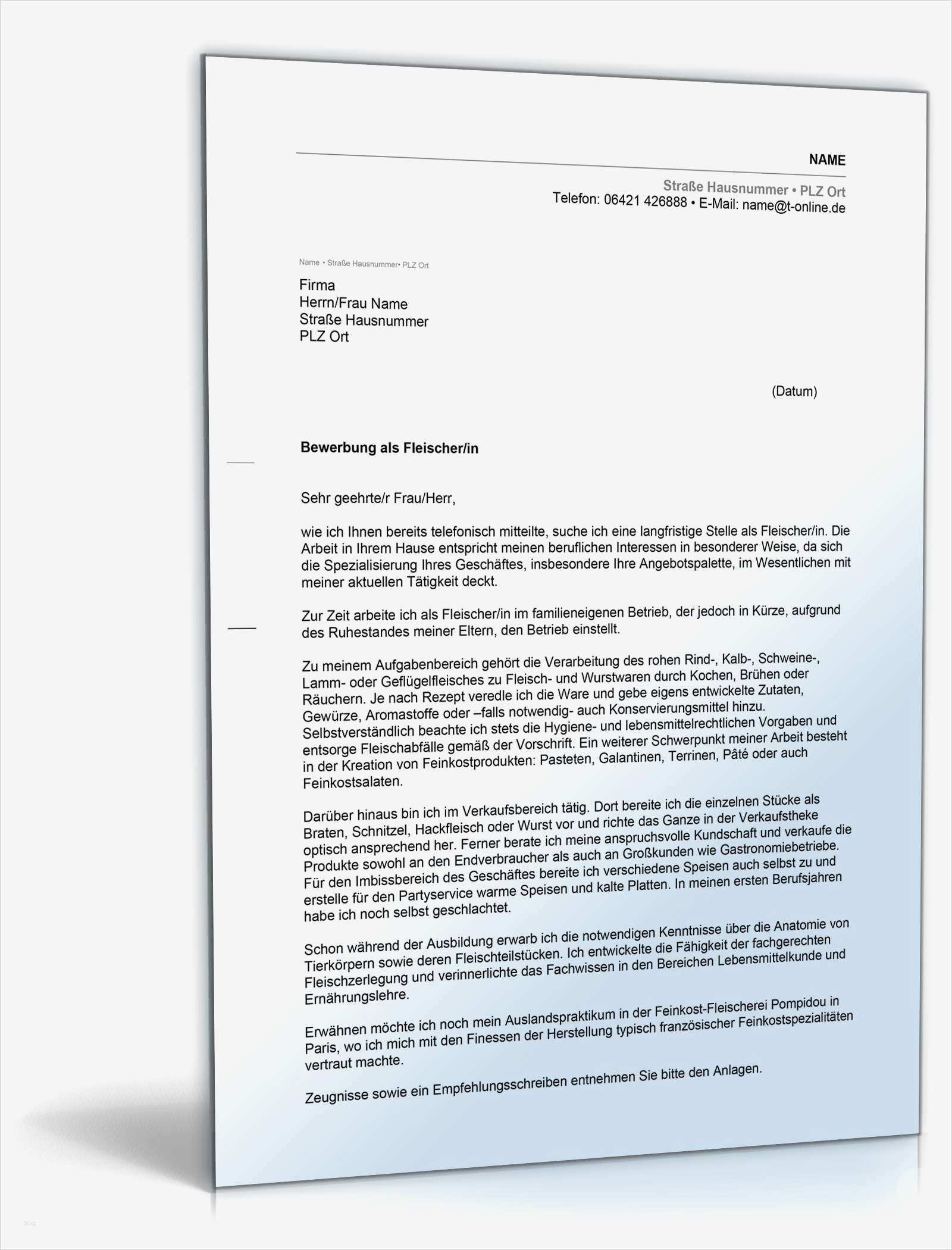 Vorlage Bewerbung Servicekraft Genial Anschreiben Bewerbung Fleischer