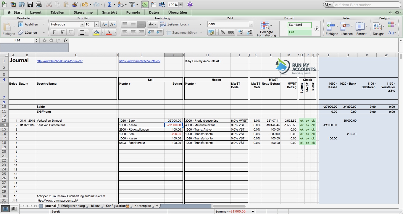 Vorlage Buchhaltung Kostenlos Best Of Anleitung Excel Buchhaltung [run My Accounts Buchhaltungs