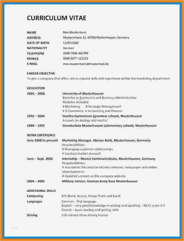 Vorlage Cv Schönste 6 Cv Englisch Vorlage