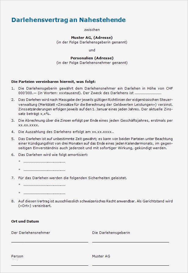 Vorlage Darlehensvertrag Angenehm 11 Darlehensvertrag Vorlage