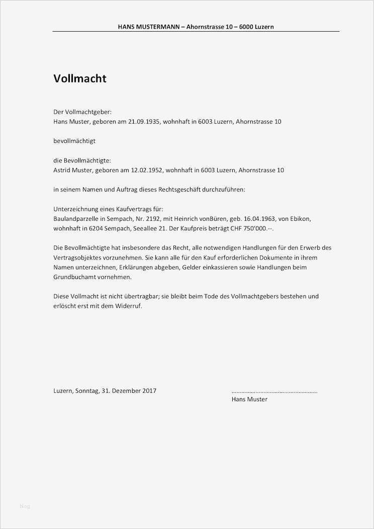 Vorlage Einer Vollmacht Schön Vollmacht Vorlage Schweiz Word format