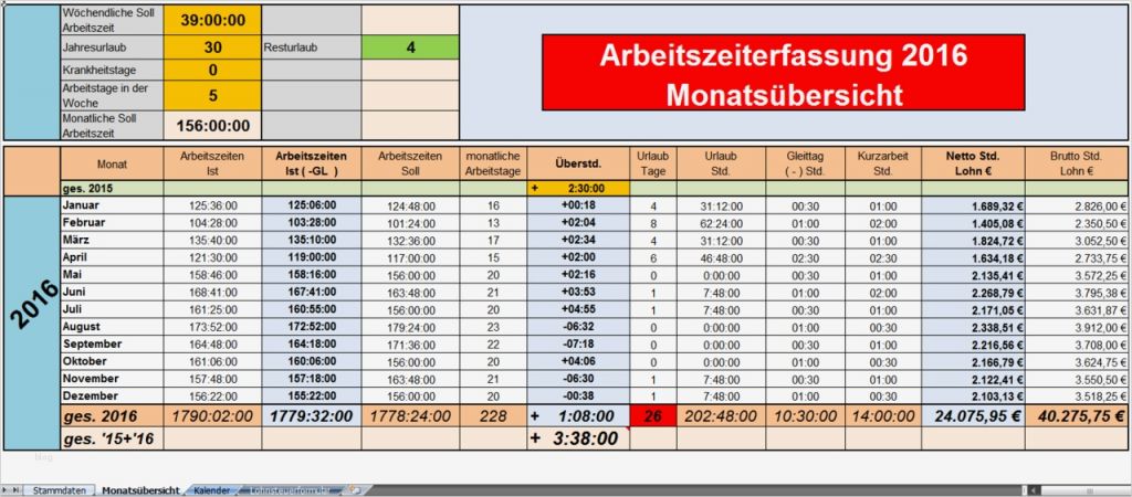 Vorlage Excel Arbeitszeiterfassung Erstaunlich Arbeitszeiterfassung 2016 Excel Vorlagen Shop