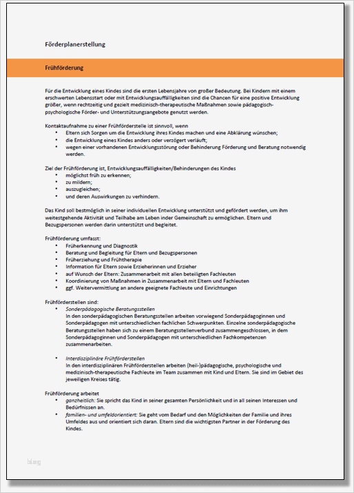 Vorlage Förderplan Fabelhaft Med Online