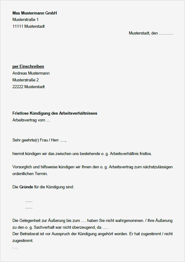 Vorlage Fristlose Kündigung Best Of 42 Abmahnungen Und Kündigungsschreiben Im Paket