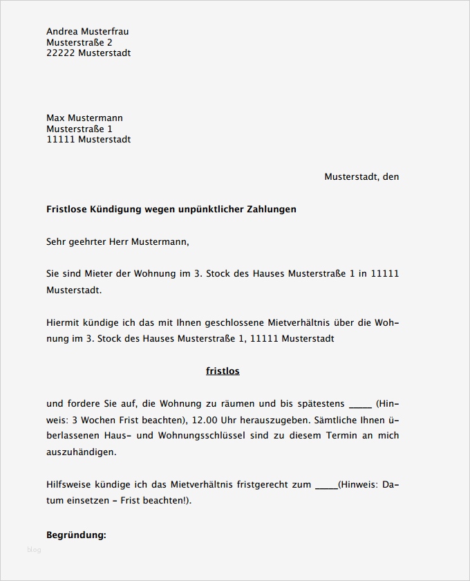 Vorlage Fristlose Kündigung Erstaunlich Hier En Vermieterkündigung Fristlos Wiederholt