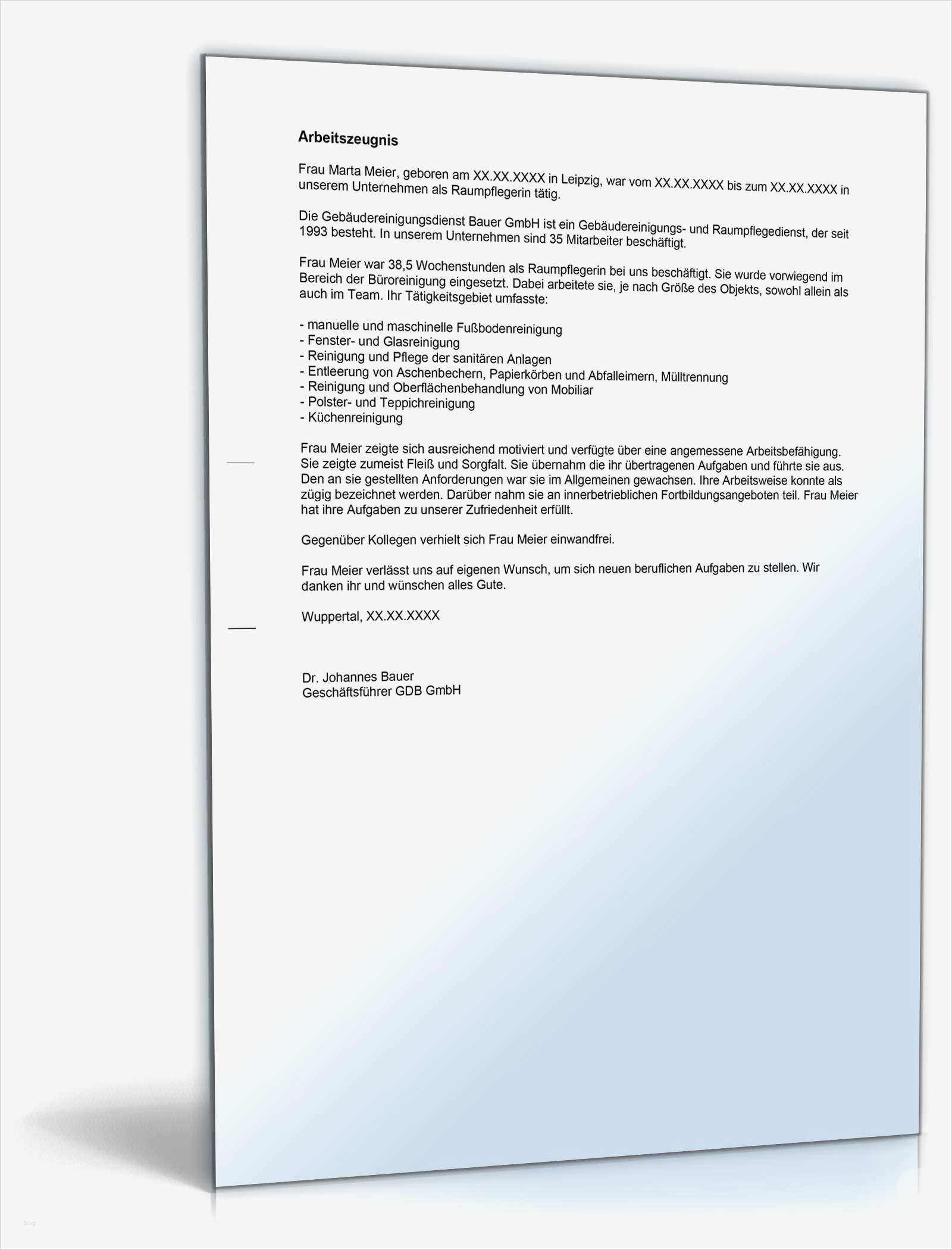 Vorlage Für Arbeitszeugnis Beste Arbeitszeugnis Raumpflegerin Note Vier