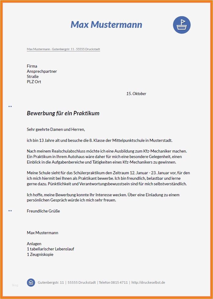 Vorlage Für Bewerbung Schülerpraktikum Neu 8 Bewerbung Schülerpraktikum Muster