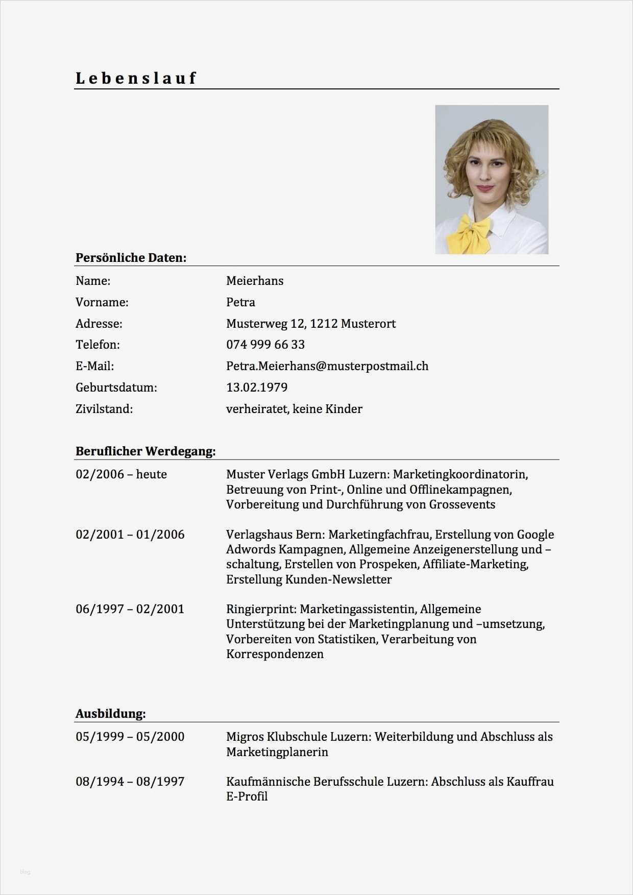Vorlage Für Lebenslauf Word Neu Lebenslauf Vorlage & Muster Für Deine Bewerbung Schweiz
