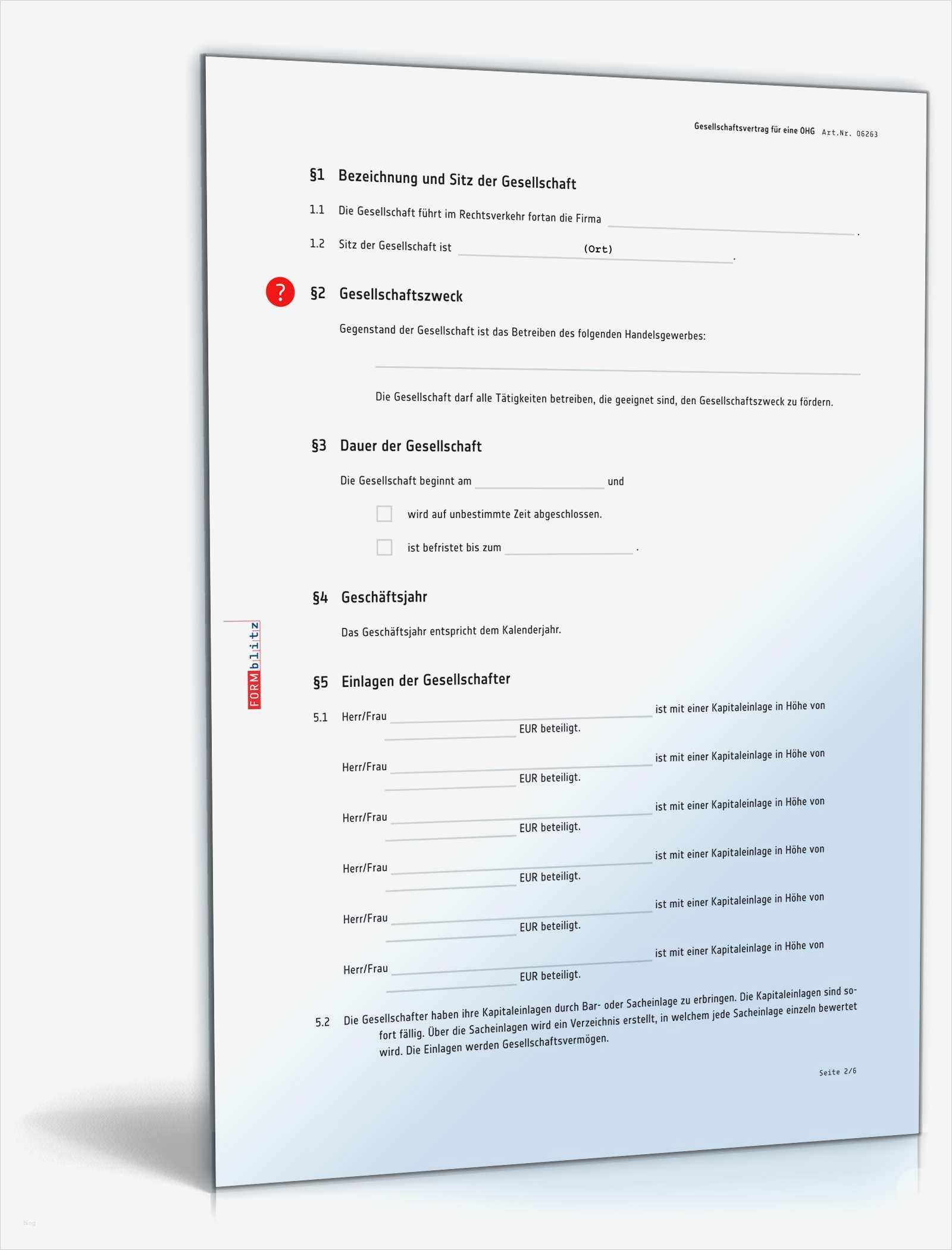 Vorlage Gbr Vertrag Best Of Ohg Gesellschaftsvertrag