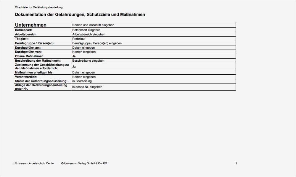 Vorlage Gefährdungsbeurteilung Erstaunlich Vorlage Zum Download Gefährdungsbeurteilung Probelauf