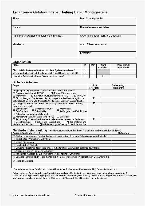 Vorlage Gefährdungsbeurteilung Schön Gefährdungsbeurteilung Auf Bau Und Montagestellen