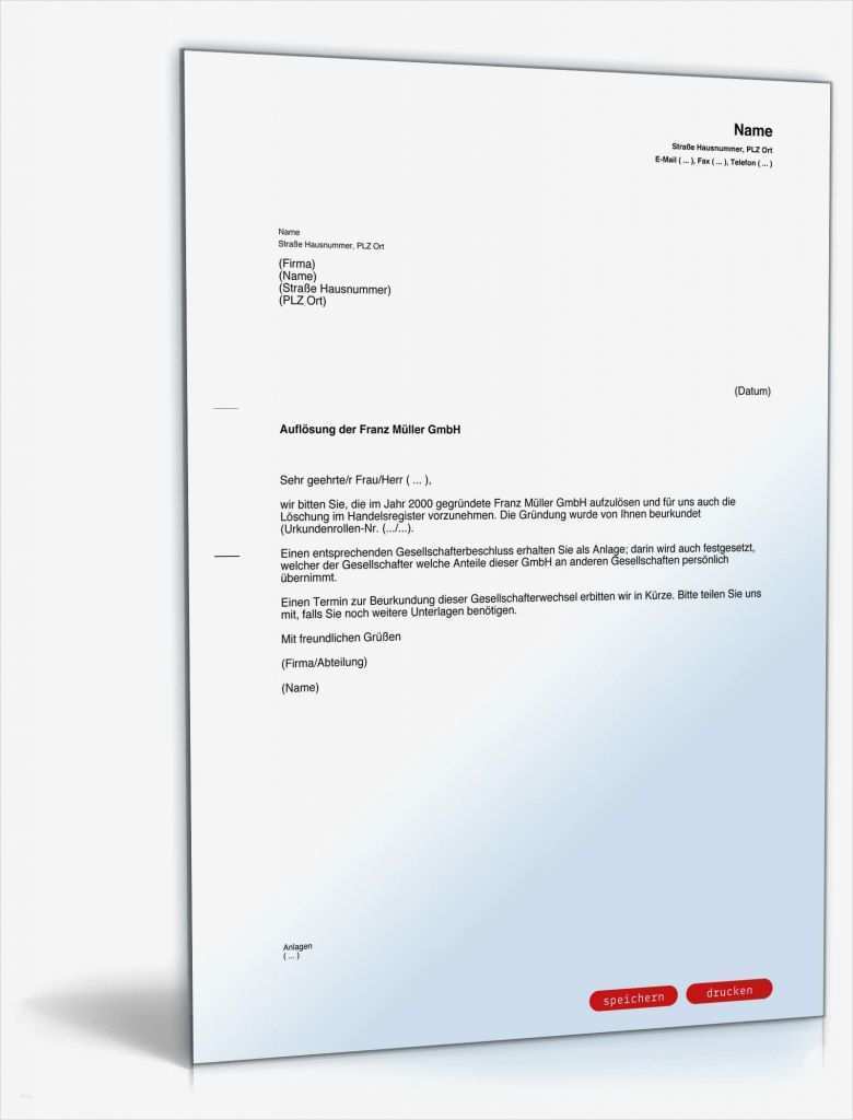 Vorlage Gesellschafterbeschluss Gmbh Erstaunlich Mitteilung Auflösung Gmbh