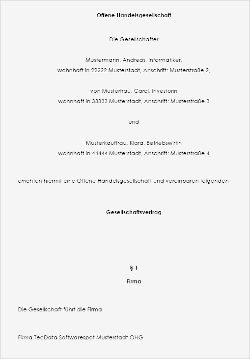 Vorlage Gesellschafterbeschluss Gmbh Süß Gesellschaftsvertrag Ohg