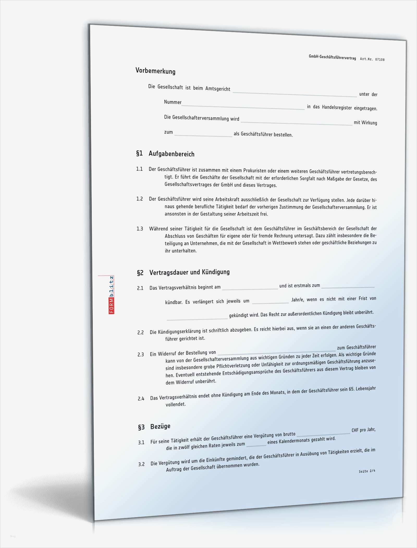 Vorlage Gesellschafterbeschluss Gmbh Wunderbar Gmbh Geschäftsführervertrag Muster Vorlage Zum Download