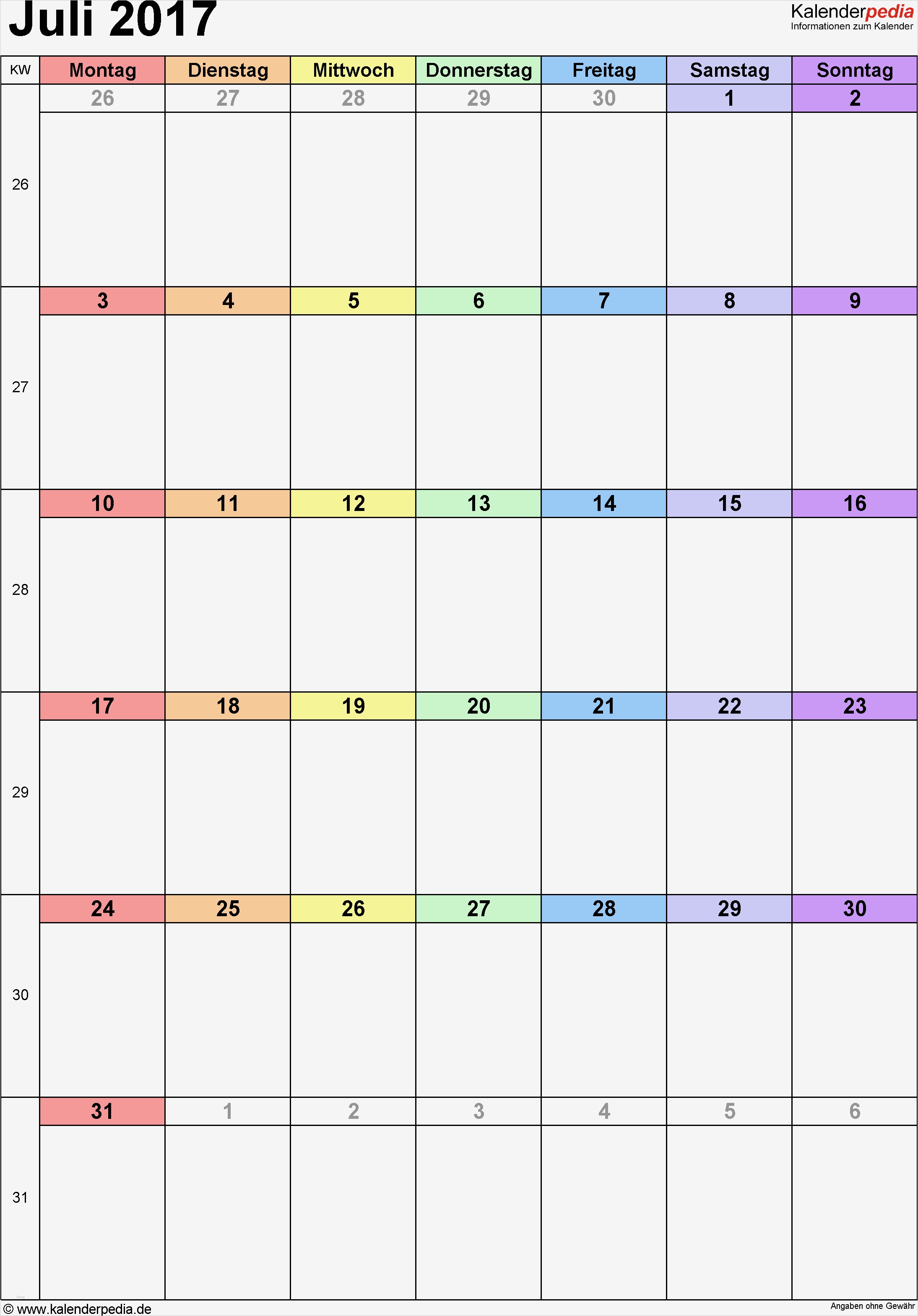 Vorlage Kalender 2017 Erstaunlich Kalender Juli 2017 Als Word Vorlagen