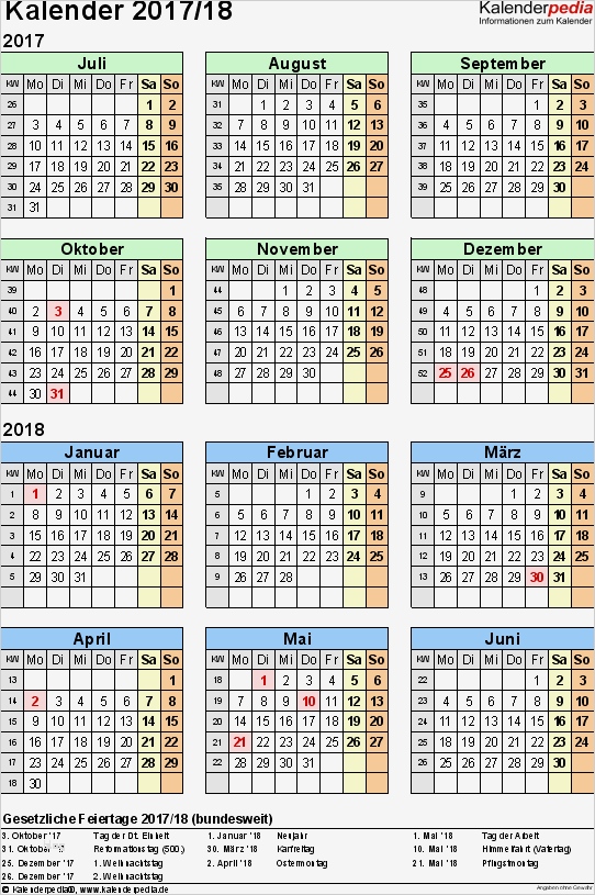 Vorlage Kalender 2018 Excel Genial Halbjahreskalender 2017 2018 Als Excel Vorlagen Zum Ausdrucken