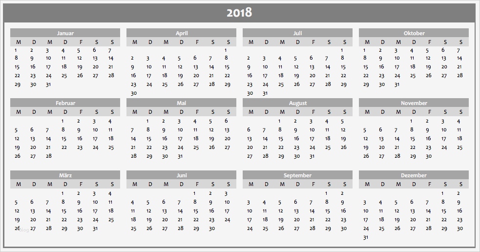Vorlage Kalender 2018 Excel Großartig Jahreskalender 2018 Als Excelvorlage Und Pdf