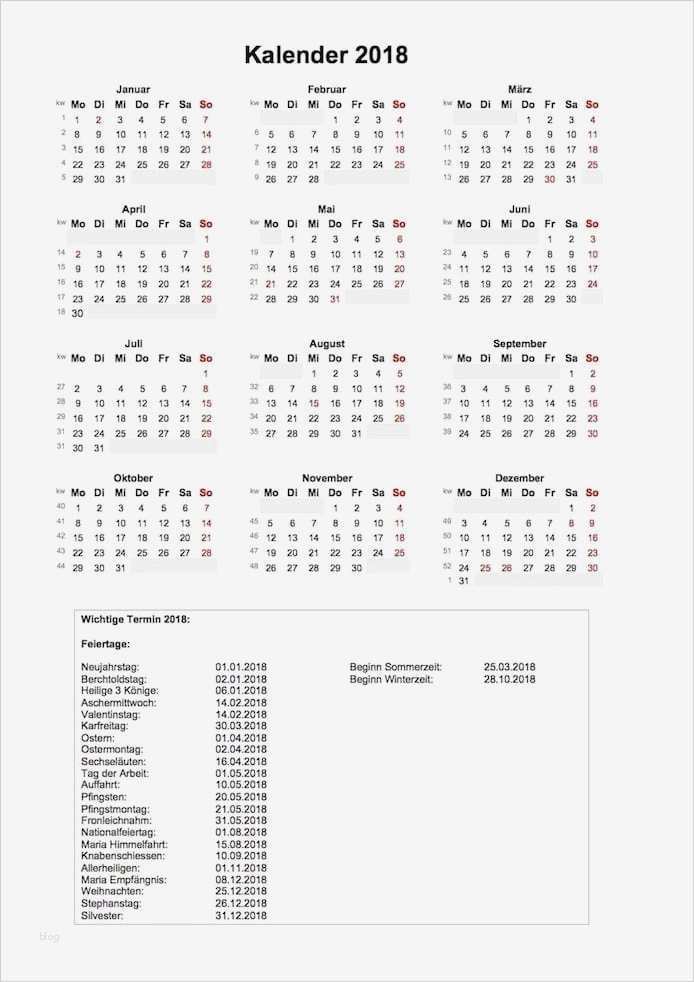 Vorlage Kalender 2018 Neu Jahreskalender 2018 Schweiz Excel Hochformat – Muster