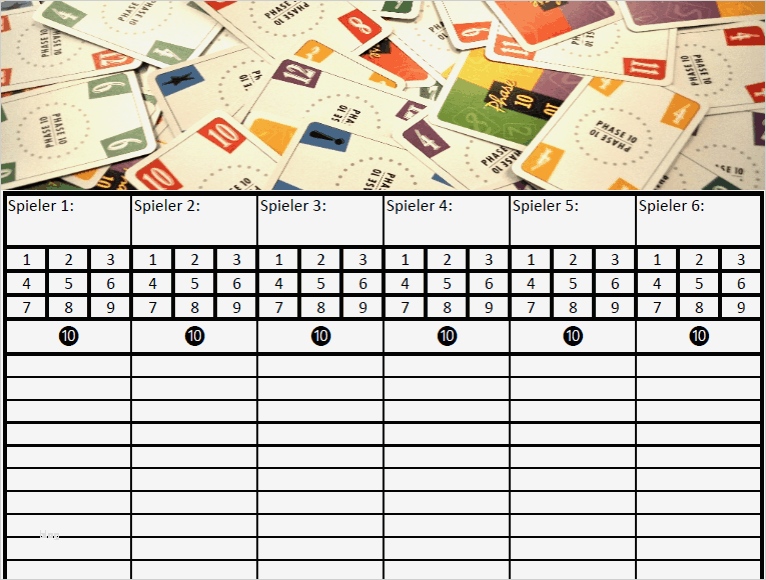 Vorlage Kartenspiel Elegant Phase 10 Wertungsblatt Kostenlos En