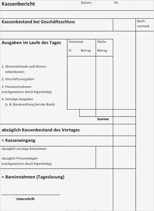 Vorlage Kassenbericht Luxus Anlage Muster Kassenbericht
