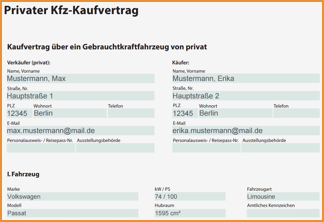 Vorlage Kaufvertrag Auto Wunderbar 11 Kaufvertrag Auto Muster