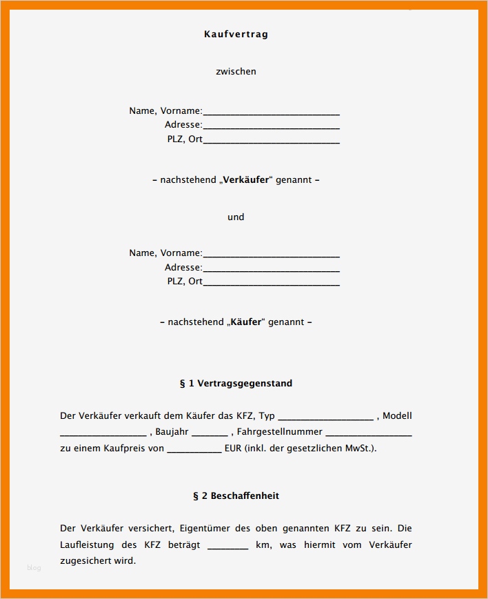 Vorlage Kaufvertrag Auto Wunderbar 7 Auto Kaufvertrag Vorlage