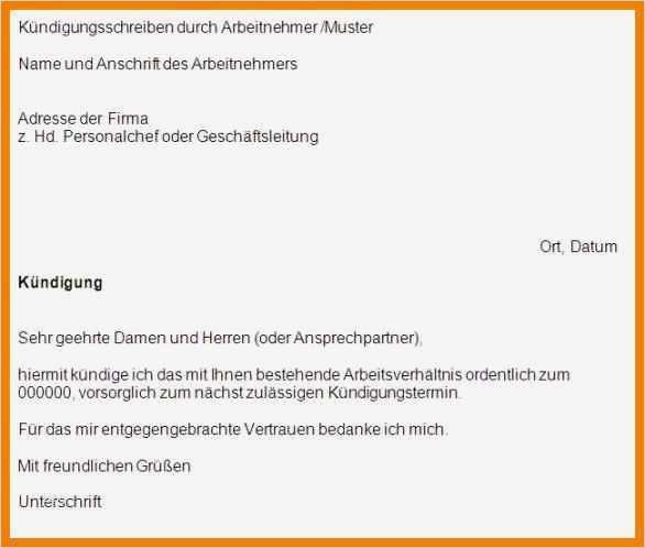 Vorlage Kündigung Arbeitnehmer Word Hübsch 10 Kündigung Vorlage Arbeitnehmer