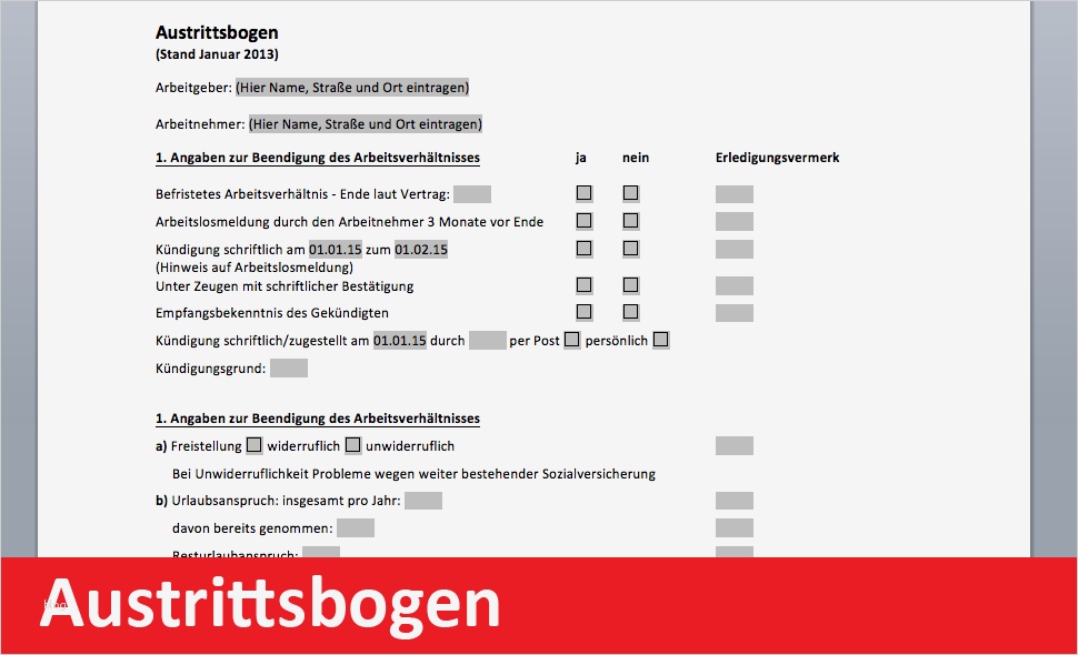 Vorlage Austrittsformular Arbeitgeber
