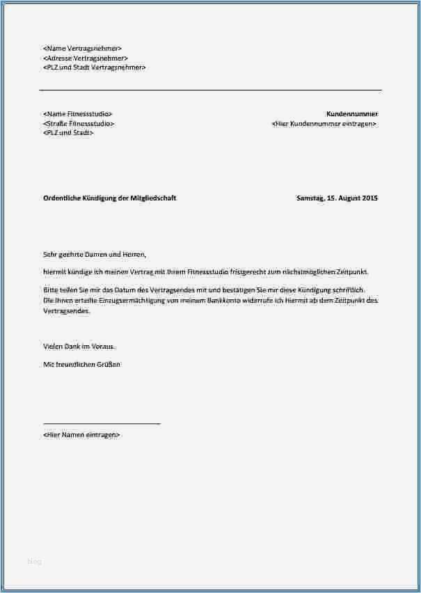 Vorlage Kündigung Fitness Schön Kündigung Fitness Vorlage Luxus 9 Kündigung Fitnessstudio
