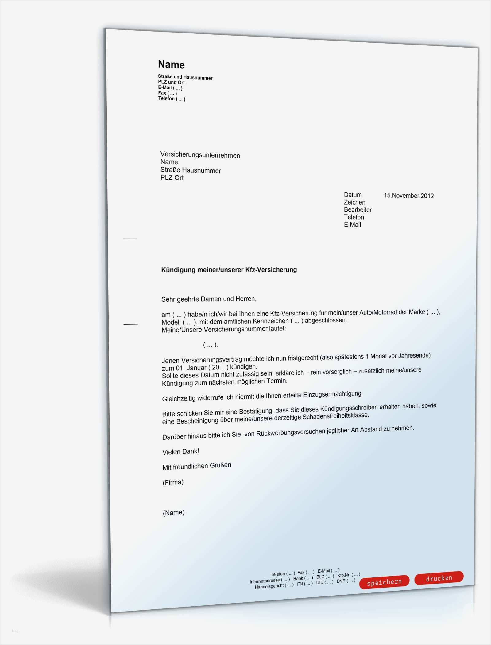 K Ndigung Der Kfz Versicherung Muster Vorlage Zum Download