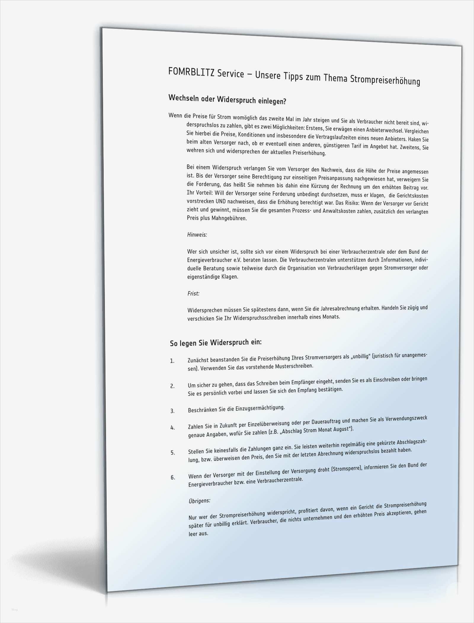 Vorlage Kündigung Stromanbieter Wegen Preiserhöhung Wunderbar Widerspruch Strompreiserhöhung