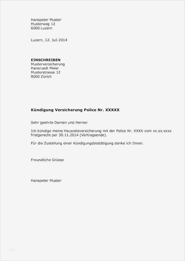 Vorlage Kündigung Vertrag Bewundernswert Kündigung Versicherung Vorlage Word