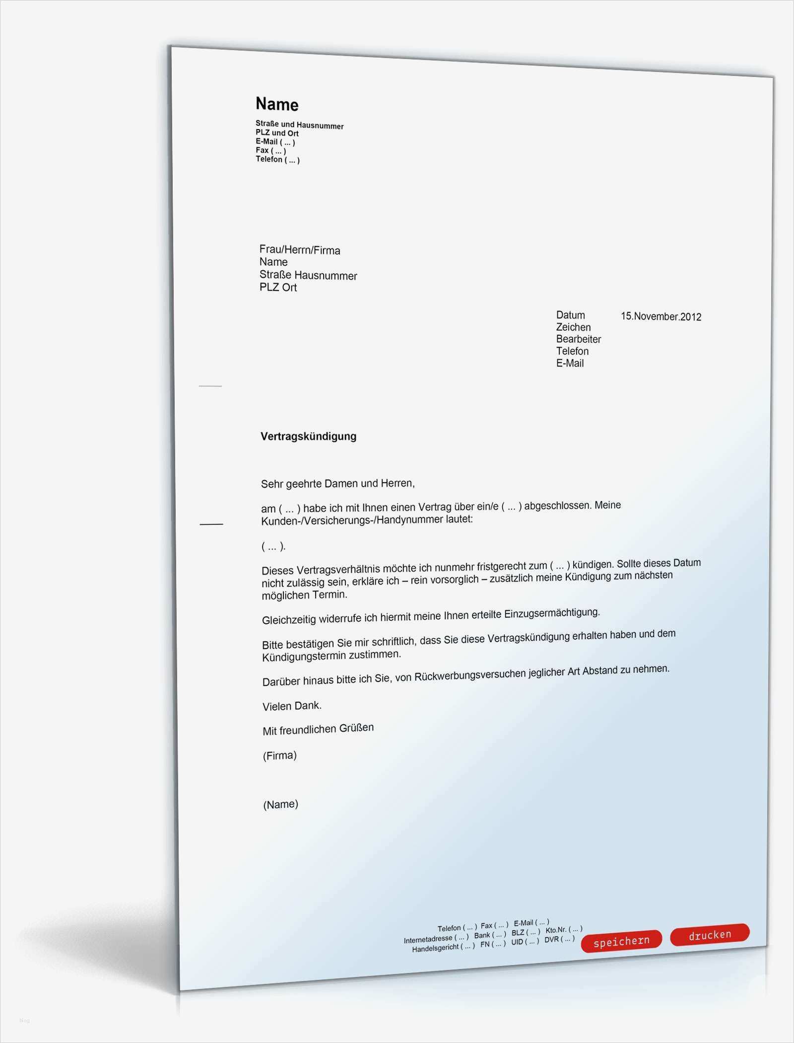 Vorlage Kündigung Vertrag Einzigartig ordentliche Kündigung Vertrag Muster Vorlage Zum Download