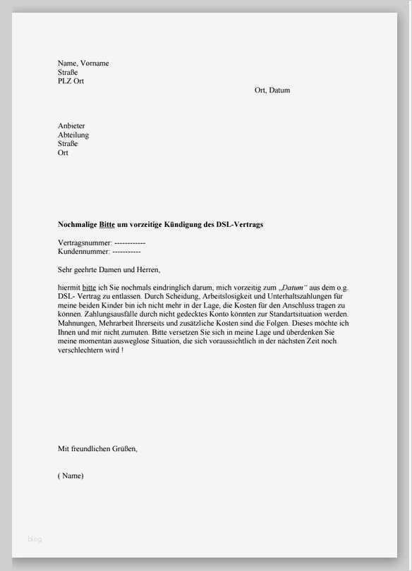Vorlage Kündigung Vertrag Erstaunlich Vorzeitige Kündigung Dsl Vertrag Muster