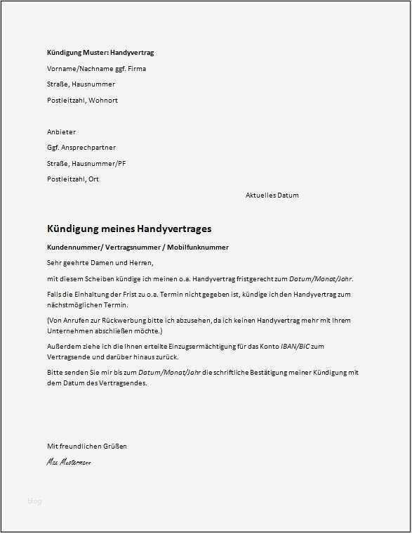 Vorlage Kündigung Vodafone Hübsch Kündigung Vertrag Vorlage