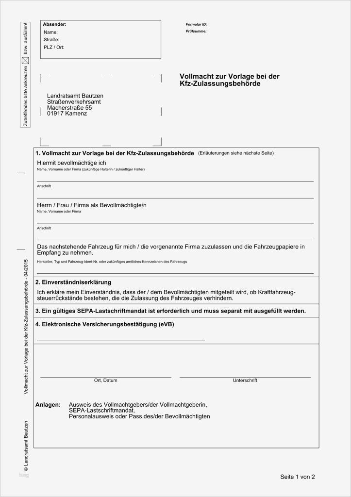 Vorlage Lastschriftmandat Cool Vollmacht Zur Vorlage Bei Der Kfz