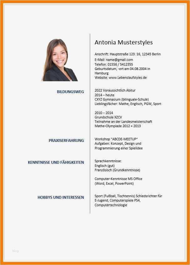 Vorlage Lebenslauf Schüler Best Of 9 Lebenslauf Vorlage Schöler