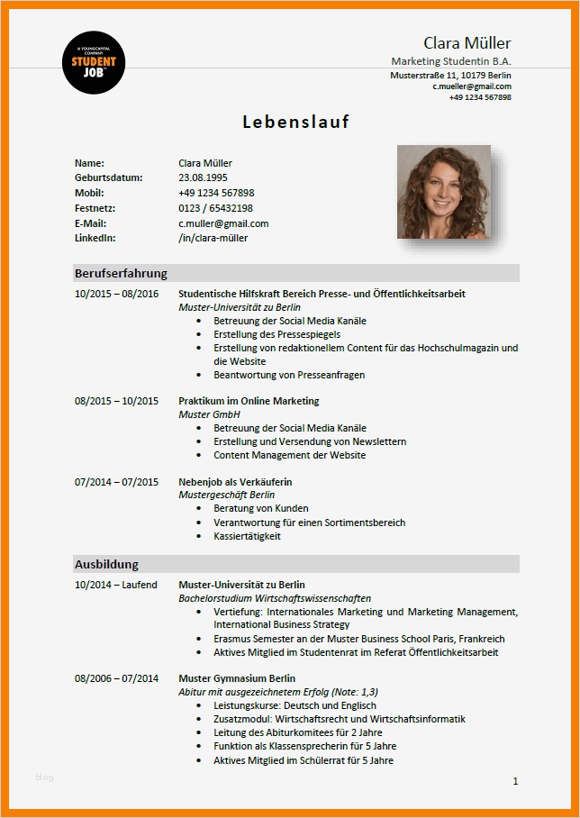 Vorlage Lebenslauf Student Genial 10 Lebenslauf Student Vorlage