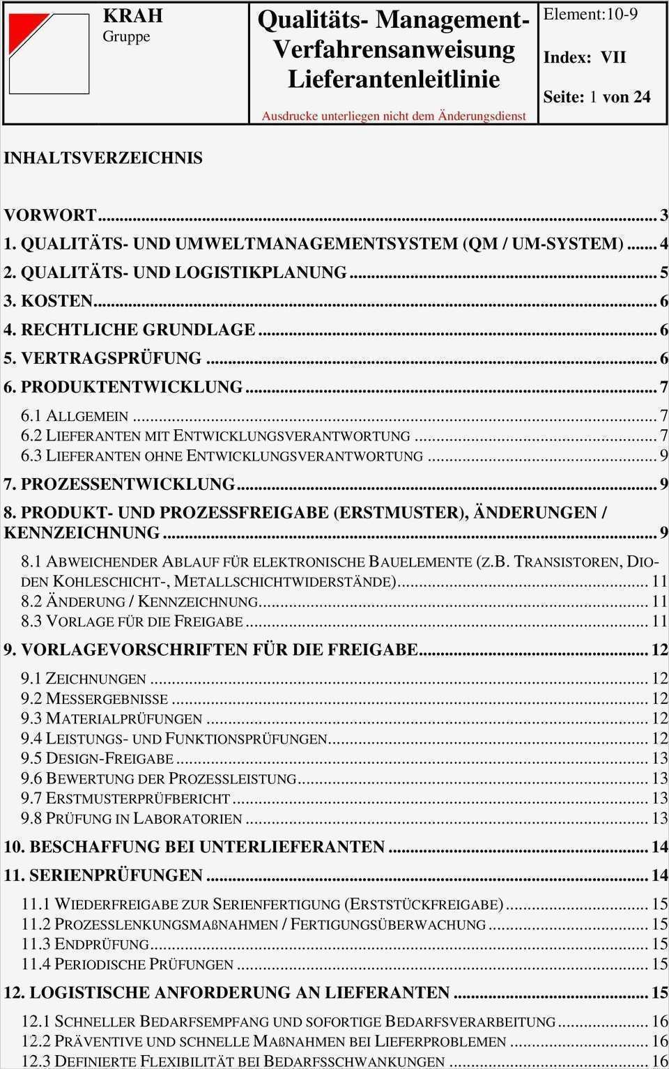 Vorlage Lieferantenerklärung Inspiration Qualitäts Management Verfahrensanweisung