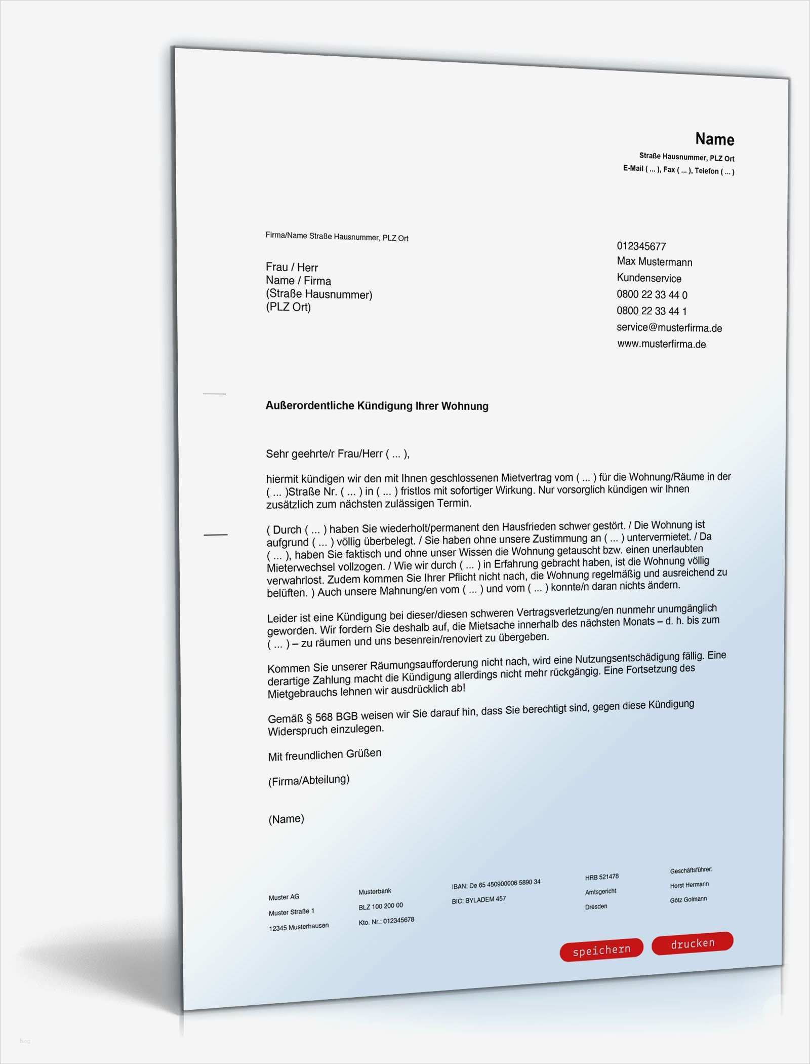 Vorlage Mietvertrag Einzigartig Kündigung Mietvertrag Vermieter Vorlage